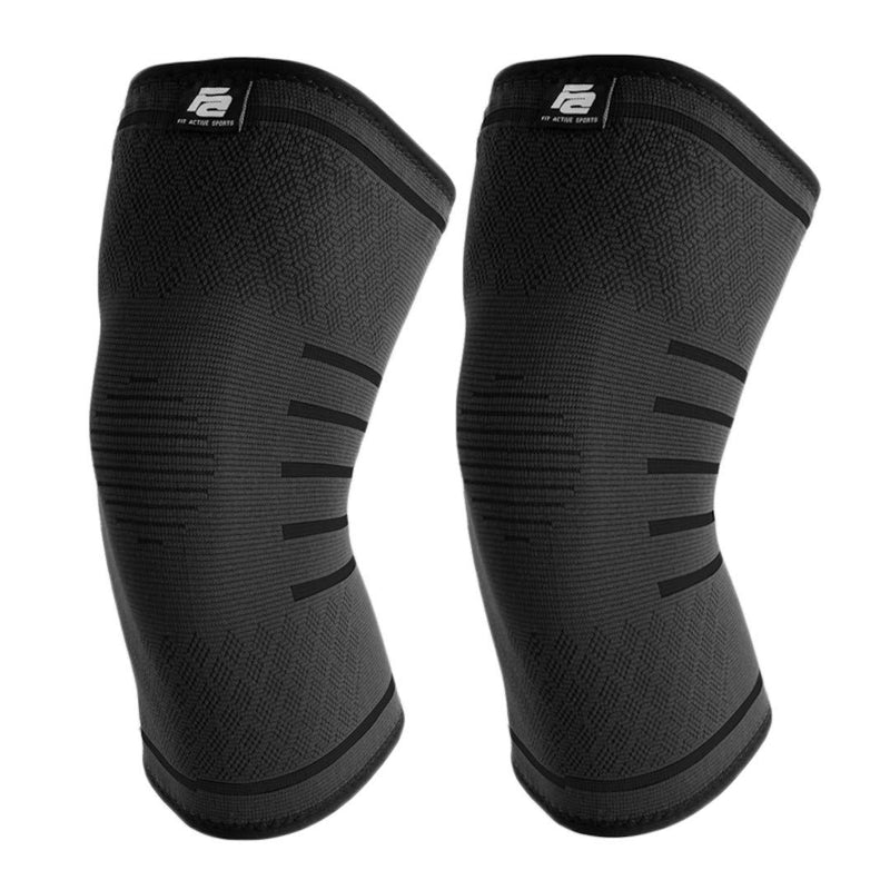 [Australia] - Fit Active Sports Flex Compression Knee Sleeves (2 Sleeves) Brace for Men & Women - Knee Support for Weight Lifting, Gym Workout, Cross Training, Running, Sports and More. BLACK Large 