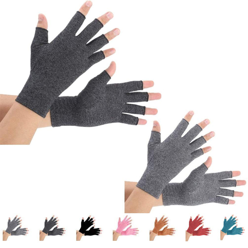 [Australia] - 2 Pairs Arthritis Compression Gloves for Arthritis Pain Relief, Rheumatoid, Osteoarthritis and Carpal Tunnel for Men and Women, Fingerless for Typing (Large, Black+Gray) Large (2 Pair) 