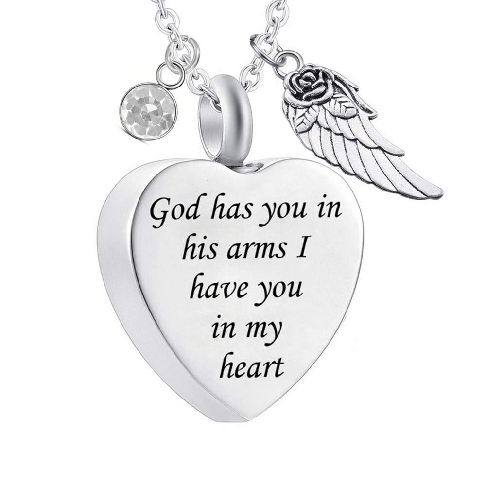 [Australia] - God has You in his arms with Angel Wing Charm Cremation Ashes Jewelry Keepsake Memorial Urn Necklace with Birthstone Crystal April 