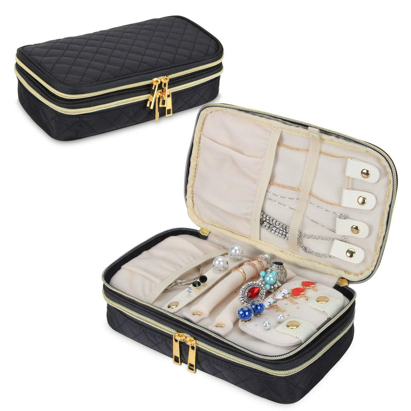 [Australia] - Teamoy Double Layer Jewelry Organizer, Quilted Jewelry Travel Case for Rings, Necklaces, Earrings, Bracelets and More, Black-Bag Only Black Quilted 