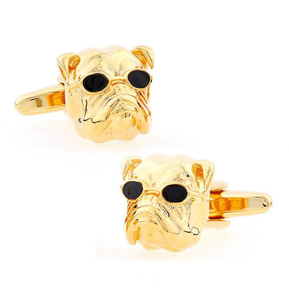 [Australia] - Bulldog Cufflinks Animal British English Culture Dogs Gold Cool and Glasses 3D Cuff Links 