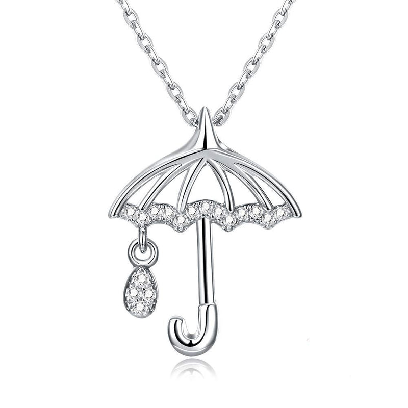 [Australia] - BEAUTY CHARM Women's Sterling Silver Umbrella Pendant Necklace Cubic Zircon Umbrella Necklace 1Silver 