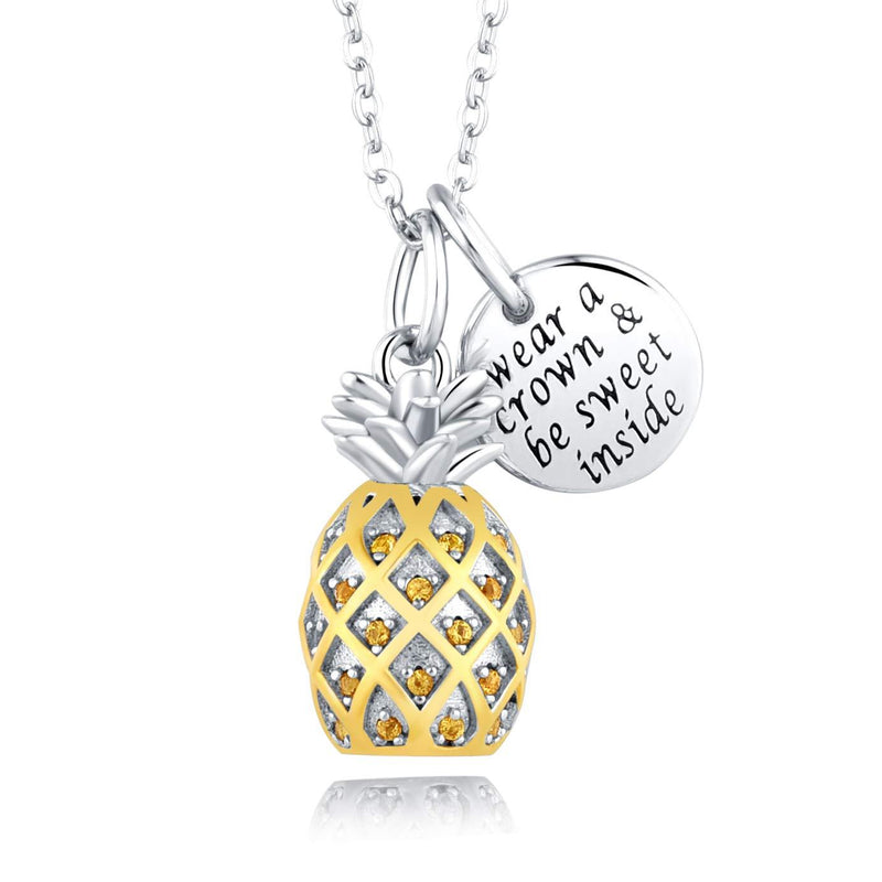 [Australia] - Sterling Silver 3D Pineapple Necklace Inspirational Message Jewelry CZ Pineapple Pendant Birthday Graduation Christmas Gift for Girls Women 18'' 