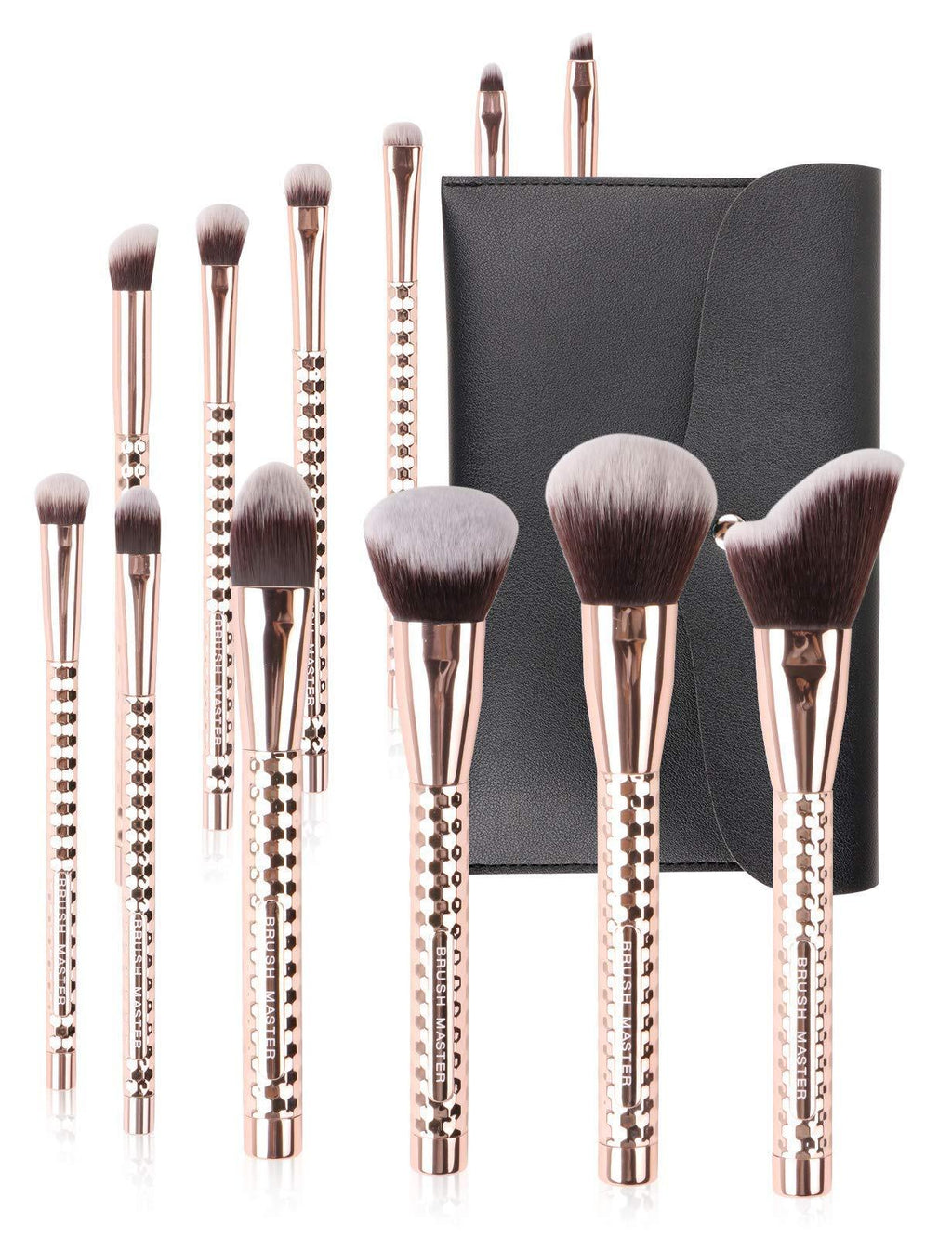 [Australia] - Brush Master Makeup Brushes Set 12 Pcs, Professional Face Cosmetic Brush for Kabuki Foundation Contour Concealer Eyeshadows Lip W/ Leather Bag 