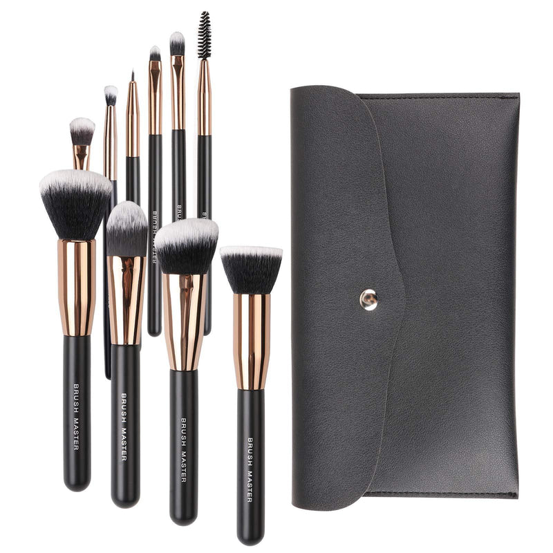 [Australia] - Brush Master Makeup Brushes Set for Kabuki Foundation Powder Concealers Eyeshadow Blush, W/ Travel Brush Pouch, 10 Pcs 