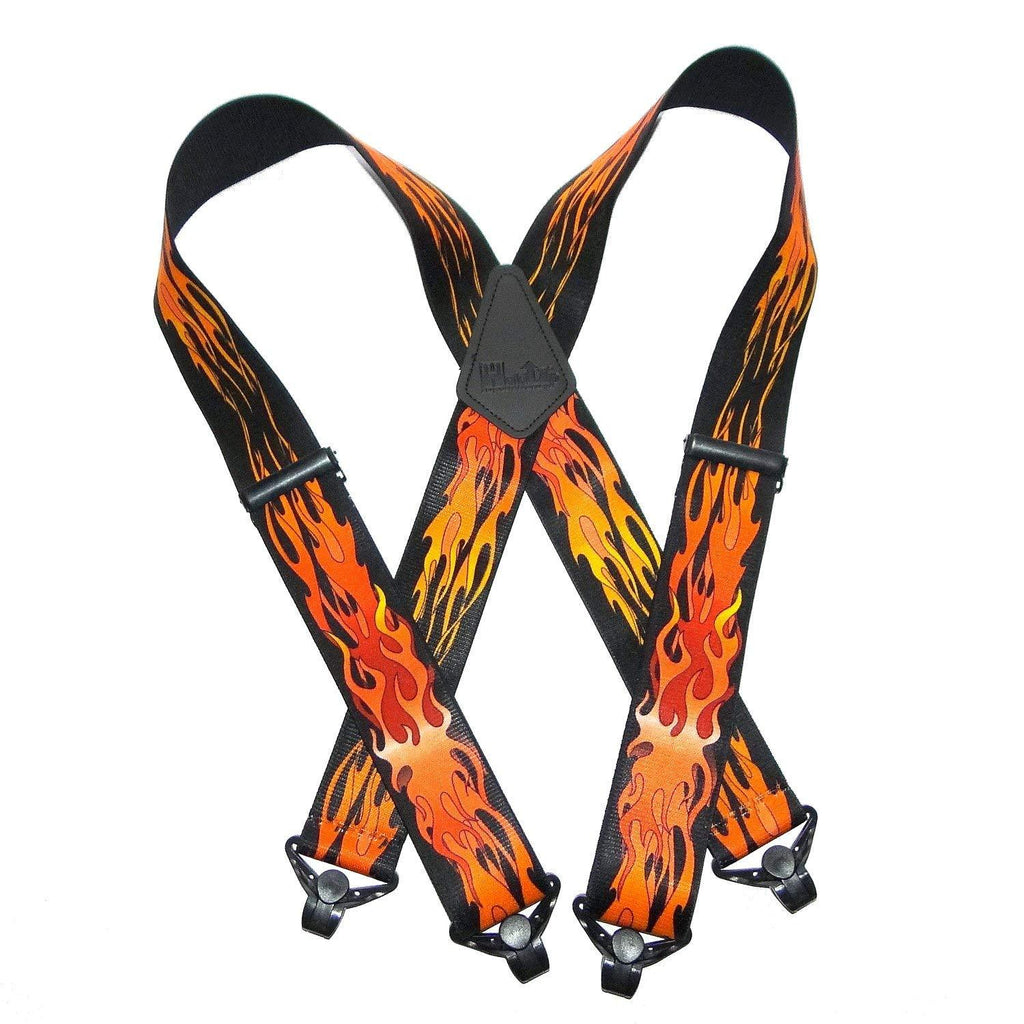 [Australia] - Holdup Suspender Company Flame Pattern 2" wide Biker Suspenders with Black Jumbo Gripper Clasps 