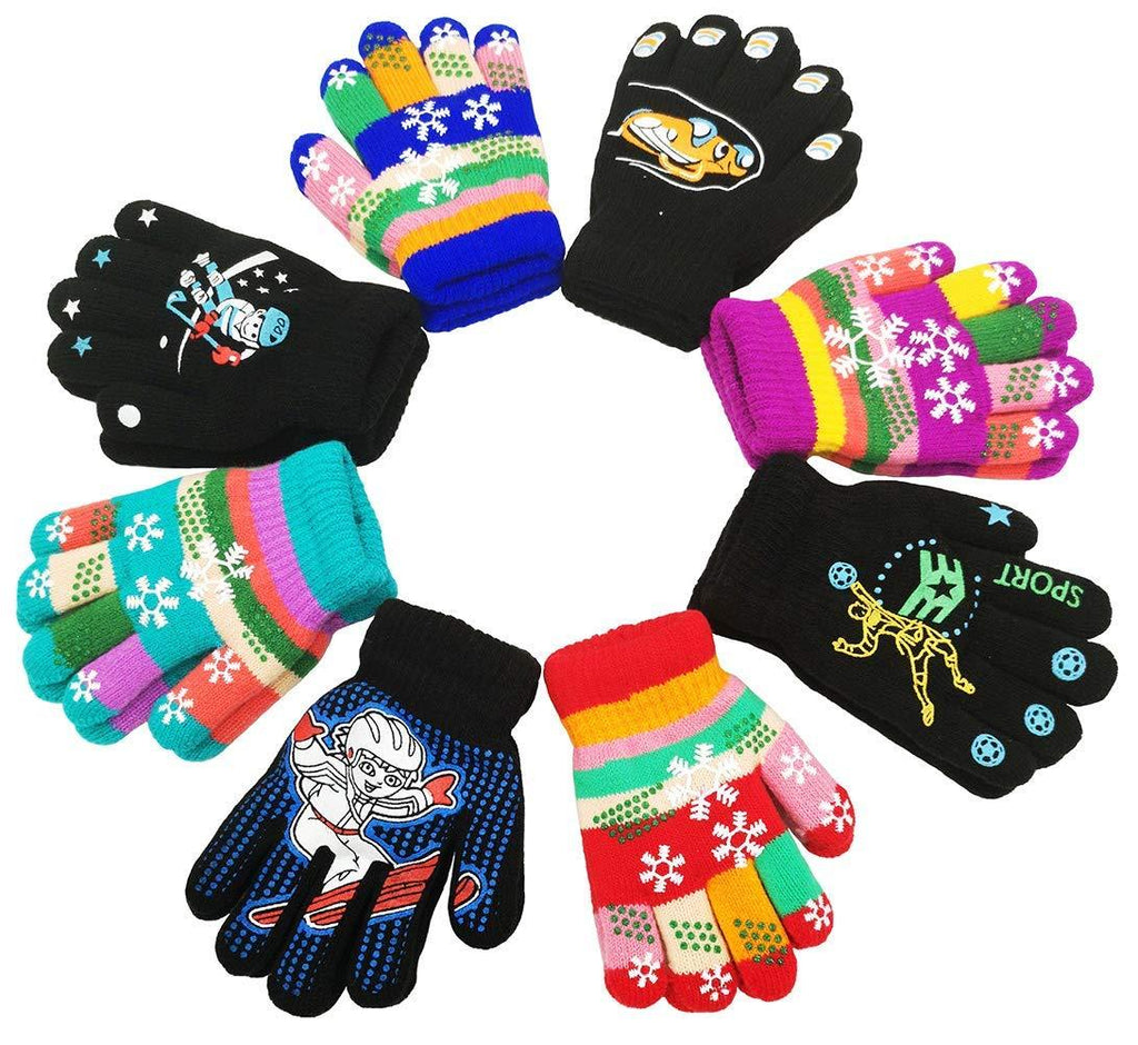 [Australia] - Kids Gloves, Magic Stretch Gloves 8 Pairs, Children Anti-Slip Full Fingers Knitted Winter Glove for Boys and Girls 2 to 5 Years (Anti-skid, Thick) 