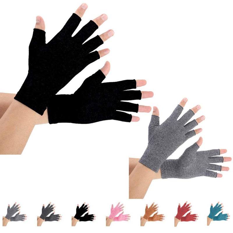 [Australia] - 2 Pairs Arthritis Compression Gloves for Arthritis Pain Relief, Rheumatoid, Osteoarthritis and Carpal Tunnel for Men and Women, Fingerless for Typing (Small, Pureblack+Gray) Small (2 Pair) 