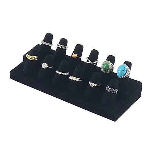 [Australia] - 7TH VELVET 12 Fingers Ring Display Stands, Black Velvet 2 Step Ring Organizer, Showcase Display Drawer Ring Storage Jewelry Display Stands for Shows 