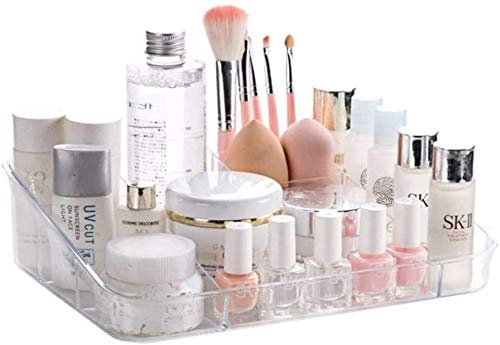 [Australia] - SUNFICON Makeup Organizer Tray Cosmetic Display Case Brush Holder Storage Box for Vanity Countertop Bathroom Drawers, 8 Compartments, Crystal Clear Acrylic 