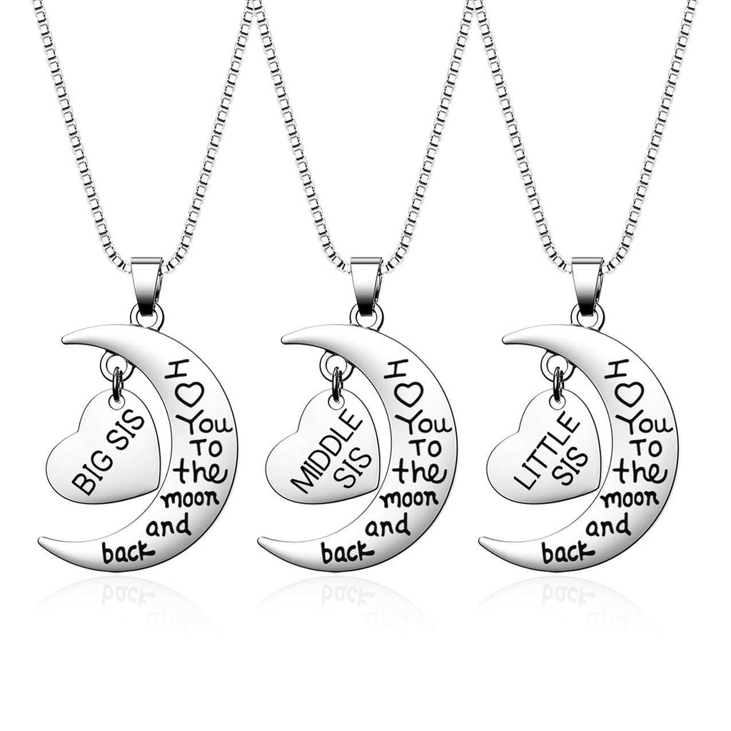 [Australia] - HOFOYA Sisters Necklace Set for 2 3,Big Sis mid Sis Lil Sis Gifts Moon Charms & Pendants Necklace Jewelry Gift for Big Middle Little Sisters Friendship Gifts,Best Friends Forever. YSXXL3 