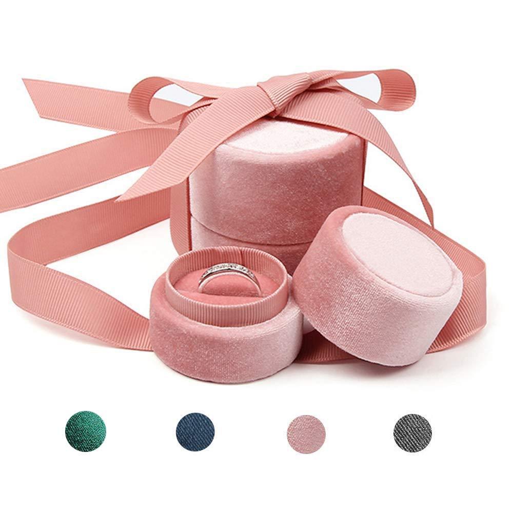 [Australia] - Beatilog Pink Wedding Ring Box - Small Premium Velvet Round Ring Earring Jewelry Storage Organizer Gift Box with Elegant Silk Bow for Proposal, Engagement, Birthday, Christmas, Anniversary (Small) Pink-S 