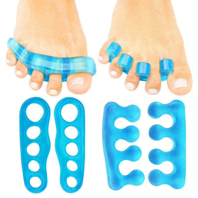 [Australia] - ViveSole Toe Stretchers (4 Pieces) - Silicone Gel Separators - Therapeutic Spa Spreaders for Plantar Fasciitis, Bunions, Overlapping Hammer Toe Spacers - Metatarsal Yoga Cushion Blue Small (4 Count) 