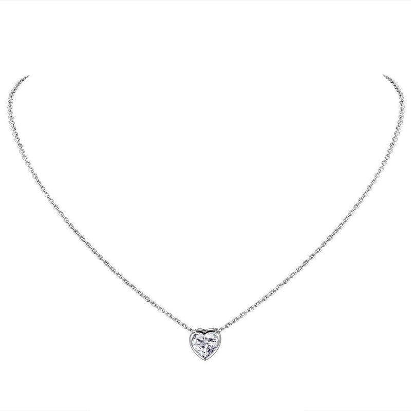 [Australia] - 925 Sterling Silver Heart/Bead Charm, Cubic Zirconia/Rainbow Topaz Dainty Love Heart Necklace with 16"+2" Adjustable Cable Chain, Gifts for Women Girls White Stone Heart-Silver not custom 