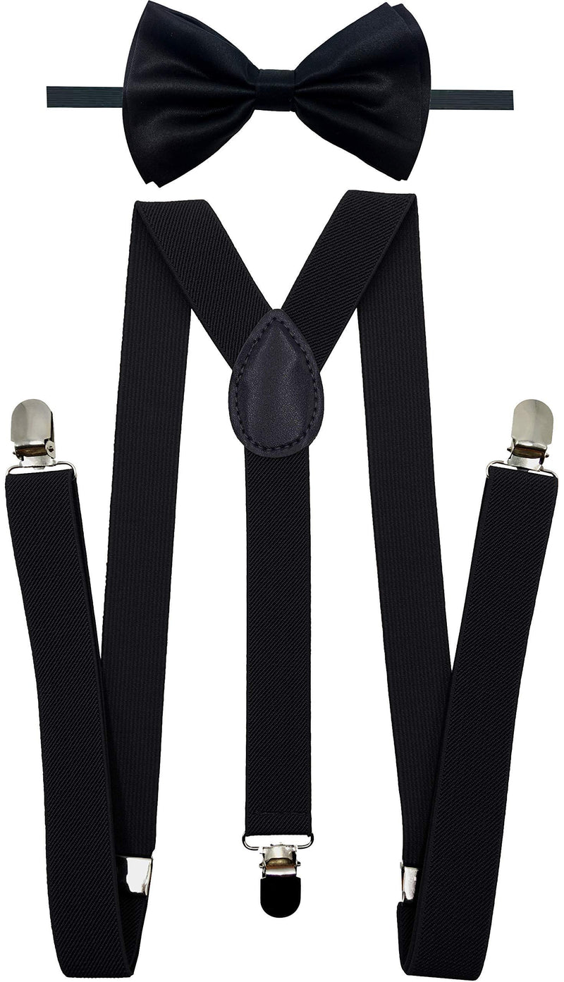 [Australia] - Consumable Depot Suspender with Matching Bow Tie Set |Elastic, Adjustable, Y-Back| for Men and Women Black 