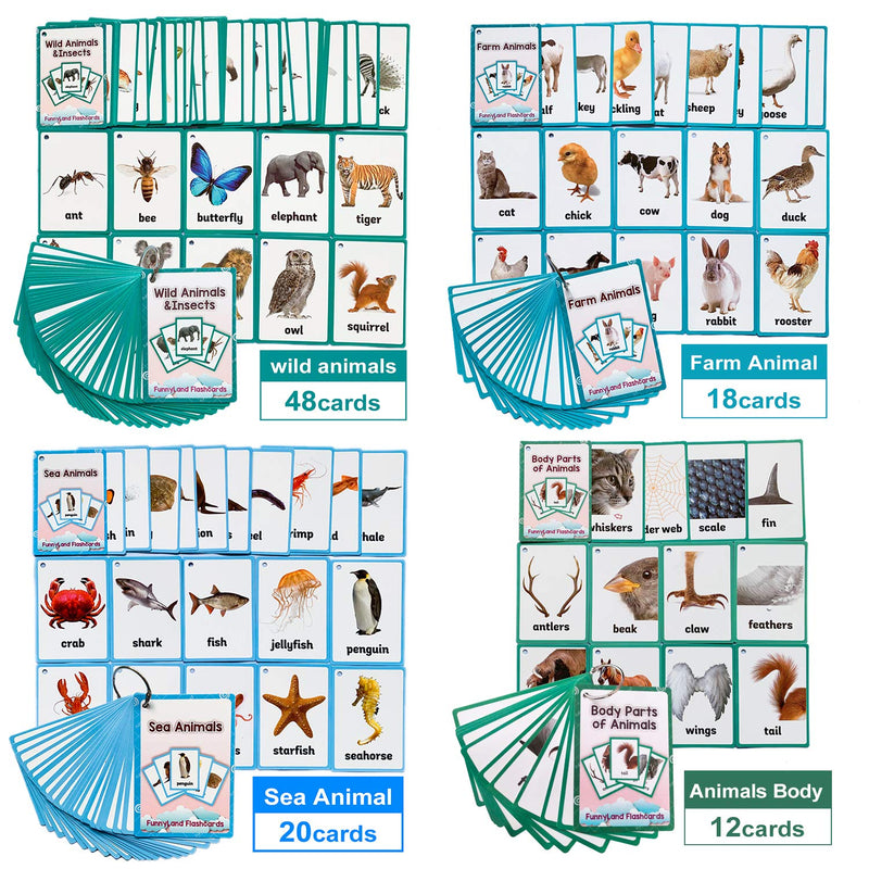 [Australia] - Wild/Farm/Sea Animals Body Parts Learning English Flash Cards Kids Montessori Toys Baby Cards Child Pocket Card Pre-Kindergarten Wild/Farm/Sea Animals Body Parts 
