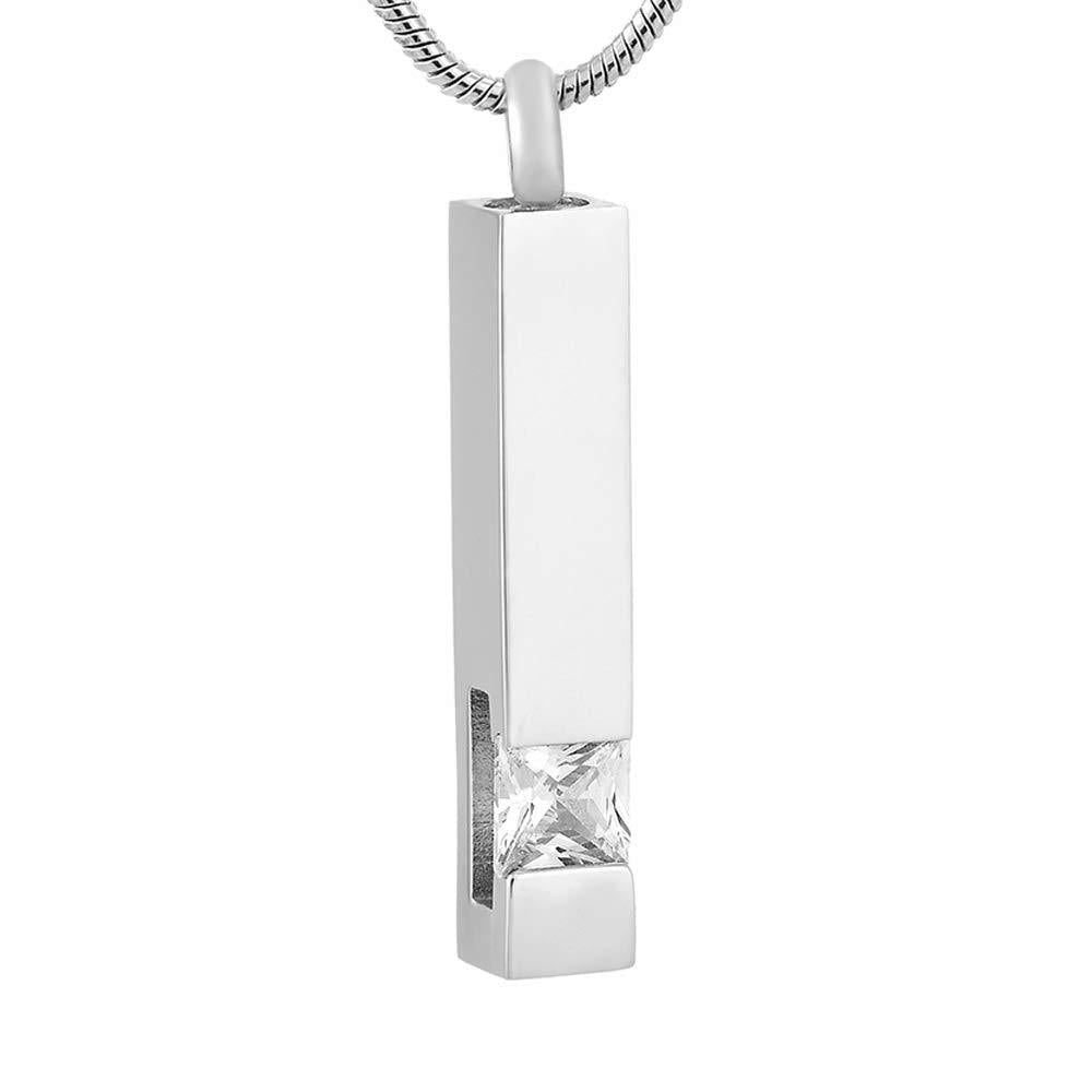 [Australia] - Silver Plating Crystal Bar Memorial Urn Necklace for Ashes Stainless Steel Keepsake Holder Urns Cremation Jewelry Pendant for Men/Women White 