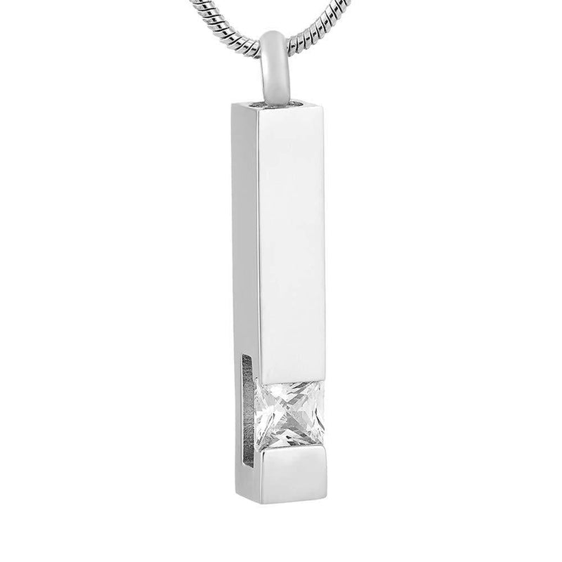 [Australia] - Silver Plating Crystal Bar Memorial Urn Necklace for Ashes Stainless Steel Keepsake Holder Urns Cremation Jewelry Pendant for Men/Women White 