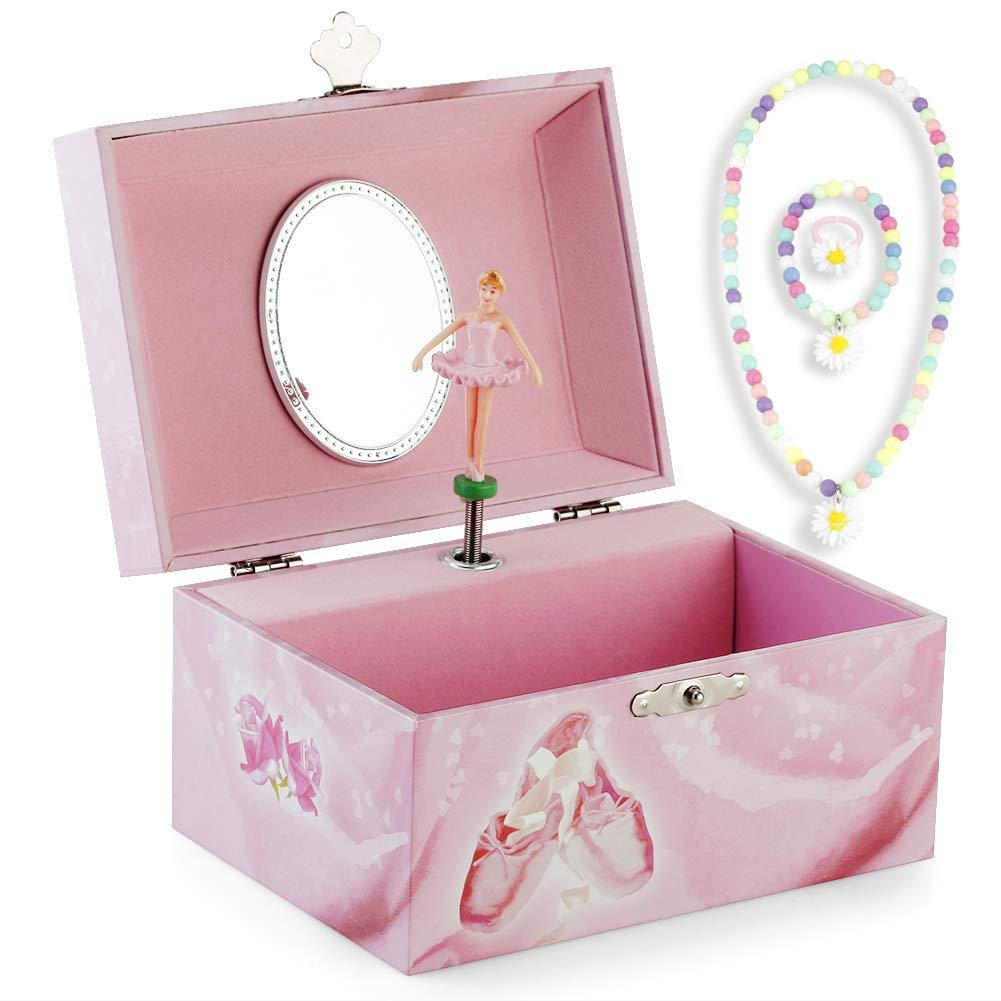 [Australia] - Kids Musical Jewelry Box for Girls and Jewelry Set with Ballerina Theme - Swan Lake Tune Pink 