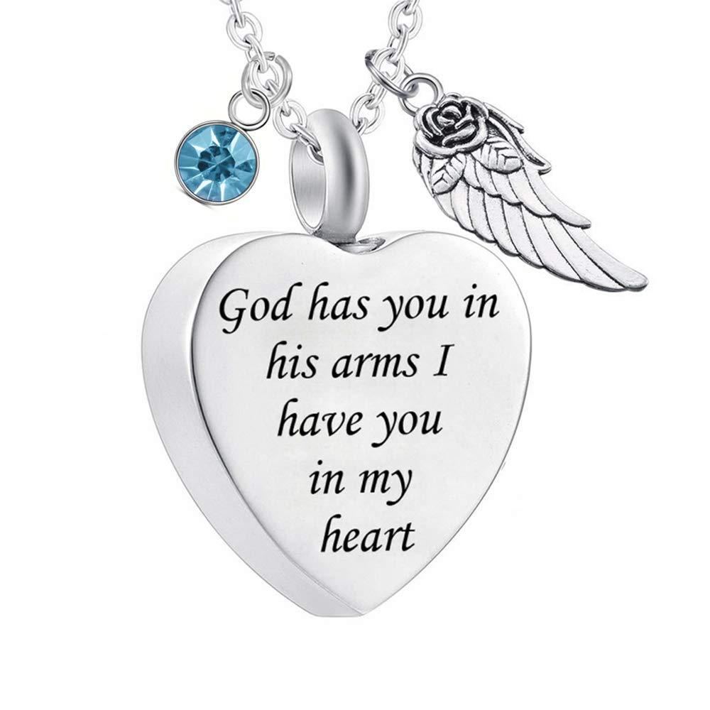 [Australia] - God has You in his arms with Angel Wing Charm Cremation Ashes Jewelry Keepsake Memorial Urn Necklace with Birthstone Crystal December 