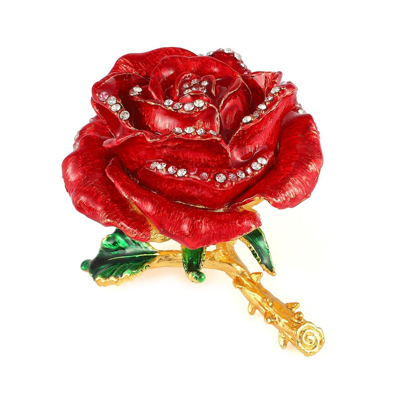 [Australia] - QIFU Vintage Hand Painted Rose Hinged Jewelry Trinket Box with Rich Enamel and Sparkling Rhinestones Unique Gift Home Decor Best Ornament Your Collection Red 