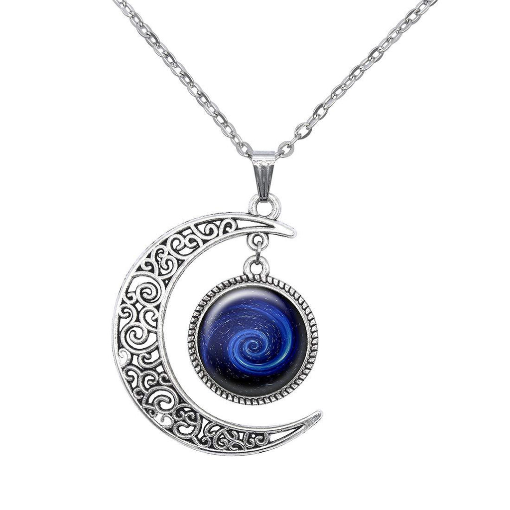 [Australia] - Moon Galaxy Glass Necklace Nebula Universe Pendant Space Galaxy Jewelry 