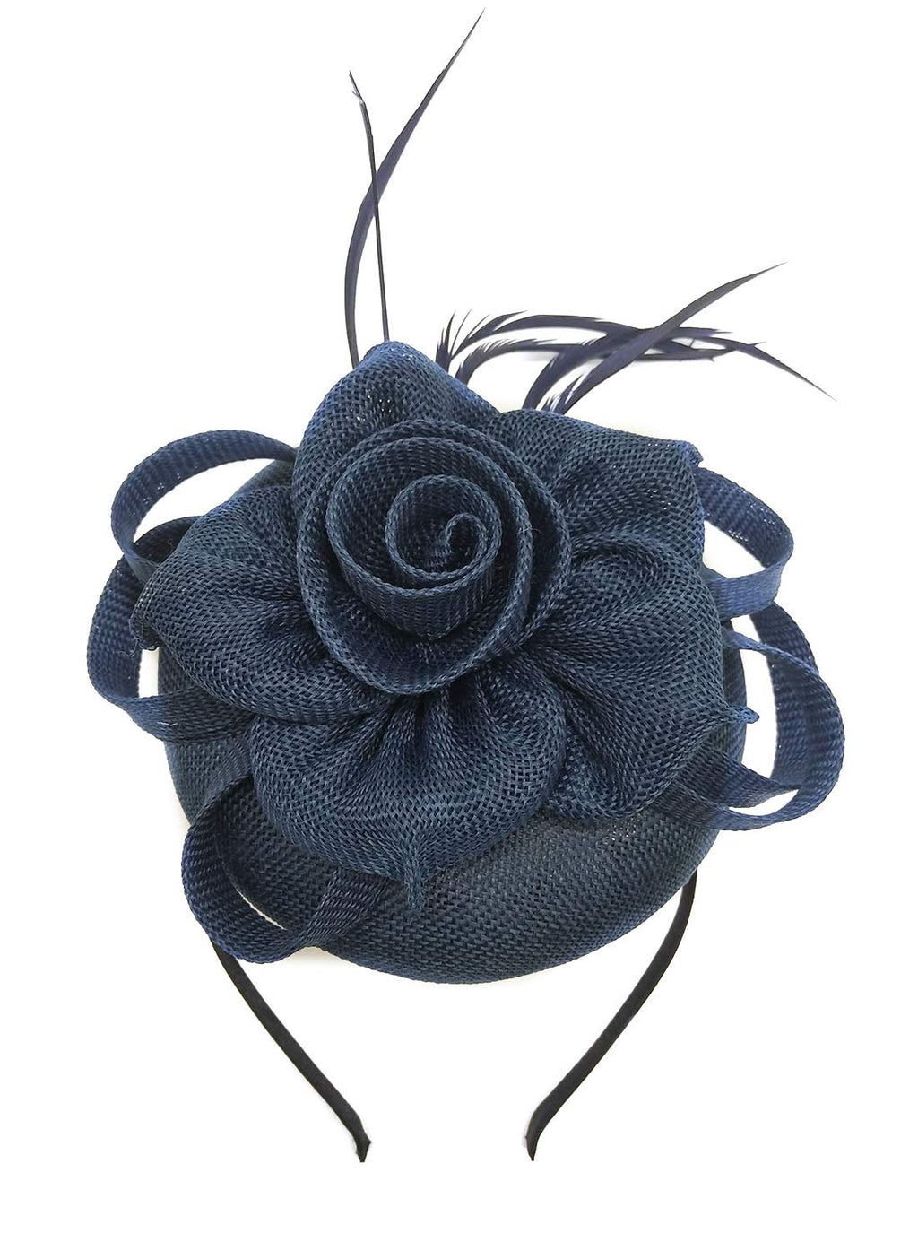 [Australia] - Coolwife Womens Fascinator Hat Sinamay Pillbox Flower Feather Tea Party Derby Wedding Headwear Navy Blue 