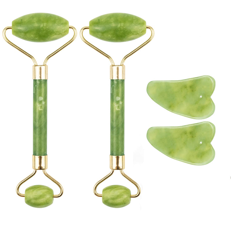 [Australia] - EAONE 2 Pack Jade Roller Eyes Facial Massage Kits Skin Roller with 2Pcs Face Gua Sha Tools for Face, Eyeball, Neck, Body Massage 