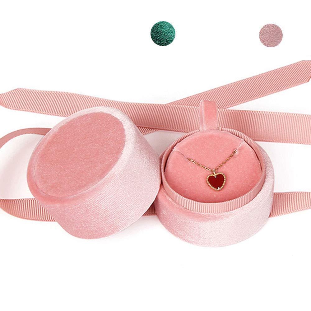 [Australia] - Beatilog Pink Pendant Box - Mini Premium Velvet Round Necklace Jewelry Storage Gift Box with Elegant Silk Knot for Proposal, Engagement, Wedding, Birthday, Christmas, Anniversary 