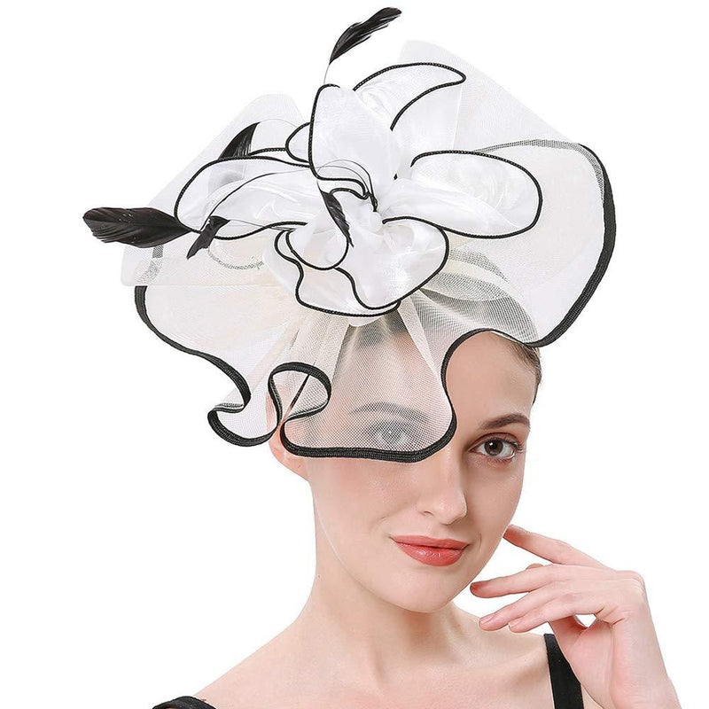 [Australia] - Sinamay Feather Fascinators Womens Pillbox Flower Derby Hat for Cocktail Ball Wedding Church Tea Party Black and White 