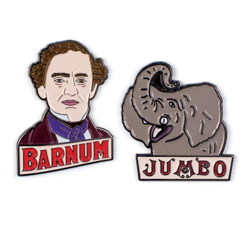 [Australia] - P. T. Barnum and Jumbo The Circus Elephant Enamel Pin Set - 2 Unique Colored Metal Lapel Pins 