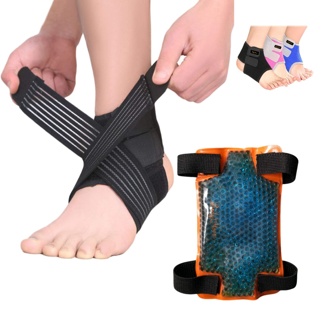 [Australia] - BodyMoves Kid's Ankle Brace Support Plus Hot and Cold Ice Pack (Sporty Black, Small for Little Kids (US 12-3)) Sporty Black Small for Little Kids (US 12-3) 
