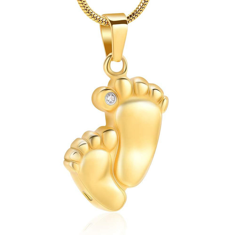 [Australia] - Footprint Cremation Urn Pendant Necklace for Ashes Stainless Steel Mini Urns Jewelry to Holder Ashes Baby Foot Memorial Keepsake Gold 