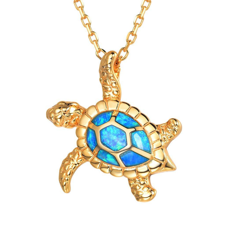 [Australia] - 925 Sterling Silver Turtle/Dolphin/Coral Pendant Necklace Hook Earrings, 18K Gold/Platinum Plated, Cubic Zirconia Rainbow Topaz Blue Opal Pearl Lovely Animal Ocean Sea Summer Jewelry with Gift Box turtle necklace-platinum plated S925 based 