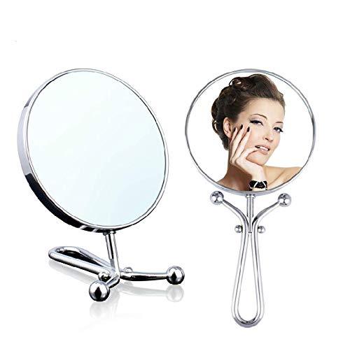 [Australia] - Mia Mirror 10x/1x Magnification, Double-Sided Folding Vanity Mirror, 3 in 1 Handheld + Table + Wall, Silver Polished Chrome Finish, 11.5 Inches L, for Women, Hair Stylists, Cosmetologists, Travel 