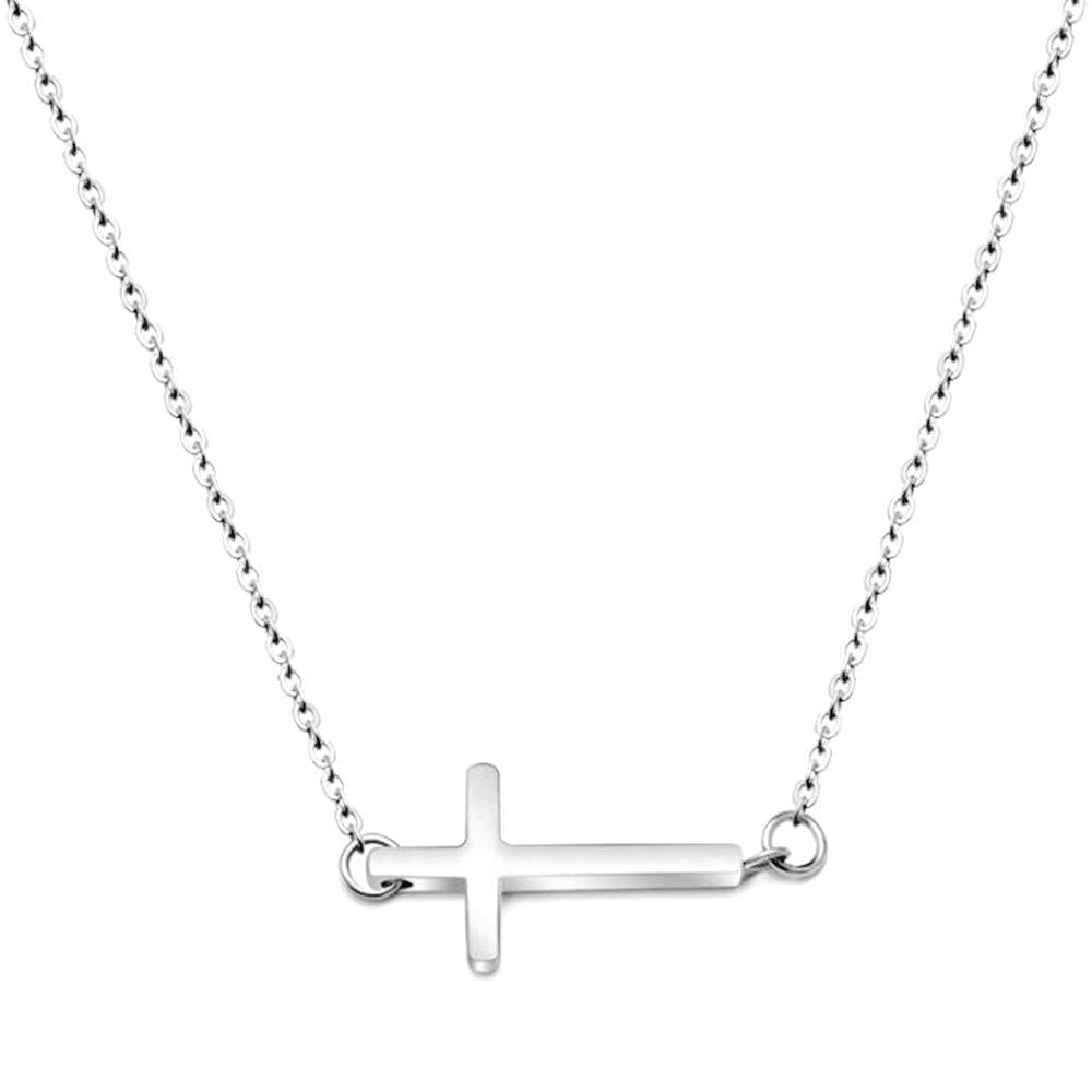 [Australia] - Jude Jewelers Stainless Steel Sideways Cross Christian Religious Prayer Collar Necklace Silver 