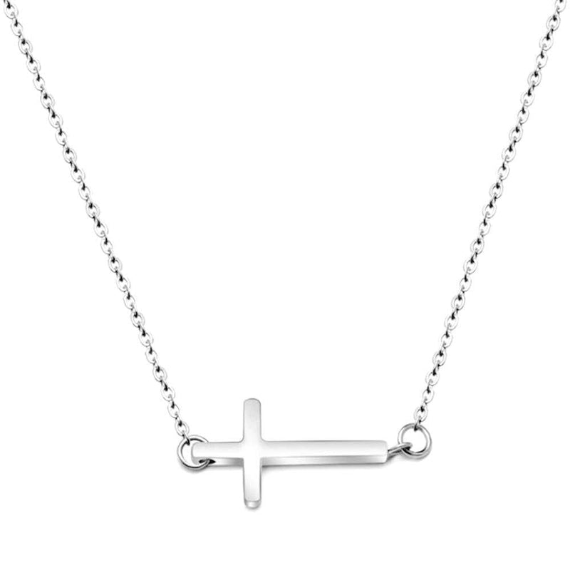 [Australia] - Jude Jewelers Stainless Steel Sideways Cross Christian Religious Prayer Collar Necklace Silver 