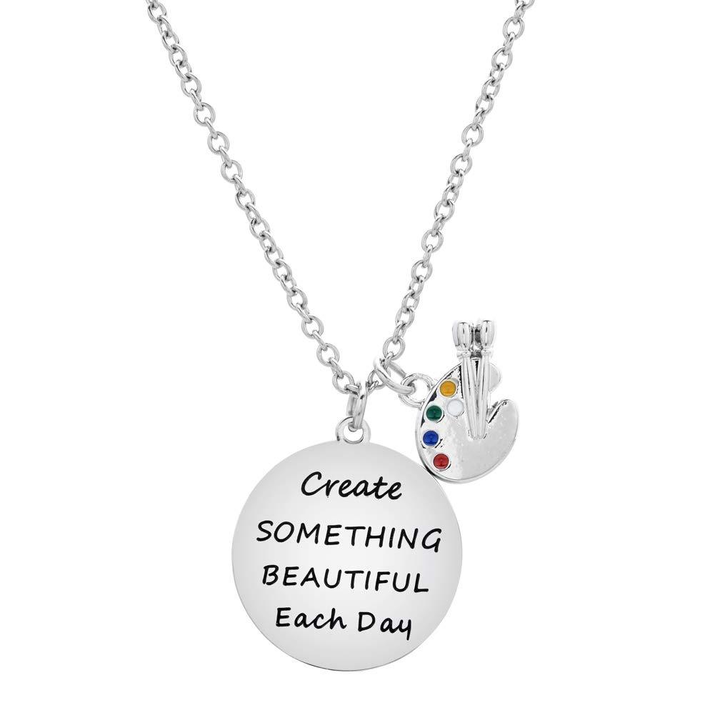 [Australia] - ODLADM Paint Palette Girls Pendant Necklace Create Something Beautiful Each Day Necklace for Kids Jewelry 