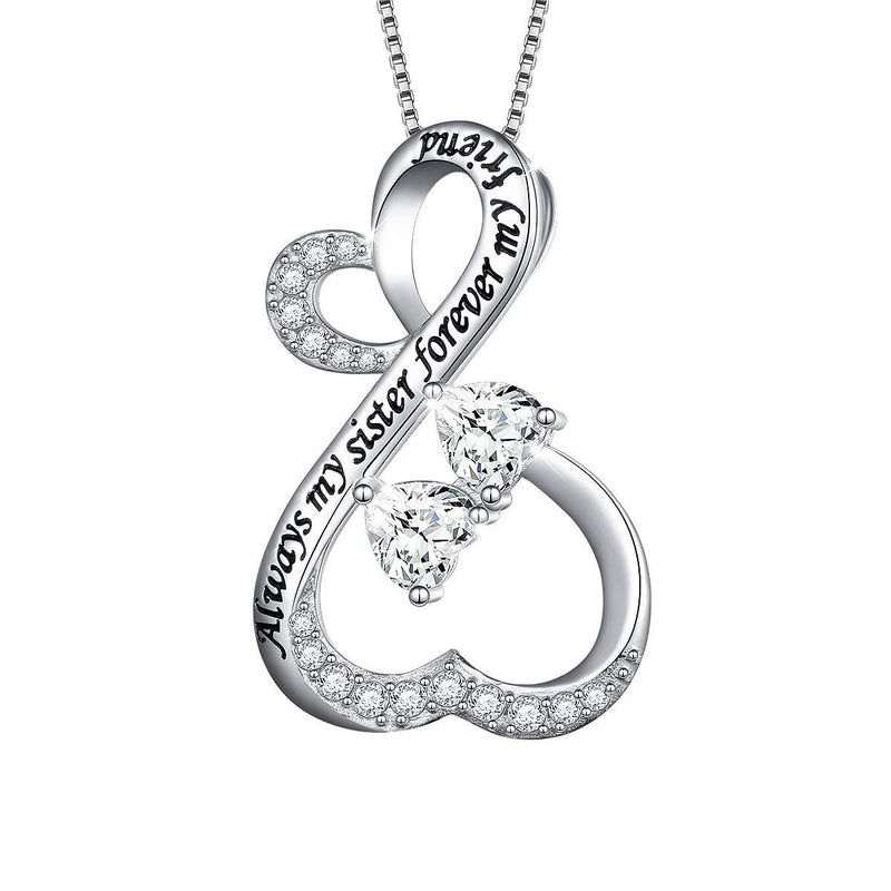[Australia] - Sterling Silver Sisters Necklace Always My Sister Forever My Friend Heart Pendant Necklace Or Bracelet Or Ring Gift For Sister infinity 18" necklace 