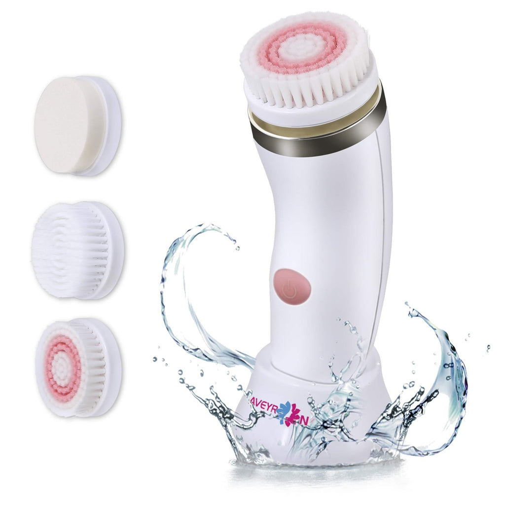 [Australia] - Facial Cleansing Brush, Electric Spin Face Cleanser, AVEYRONA Rechargeable Face Brush Set with 3 Brush Heads and 2 Modes for Deep Cleansing Gentle Exfoliating (White) white 