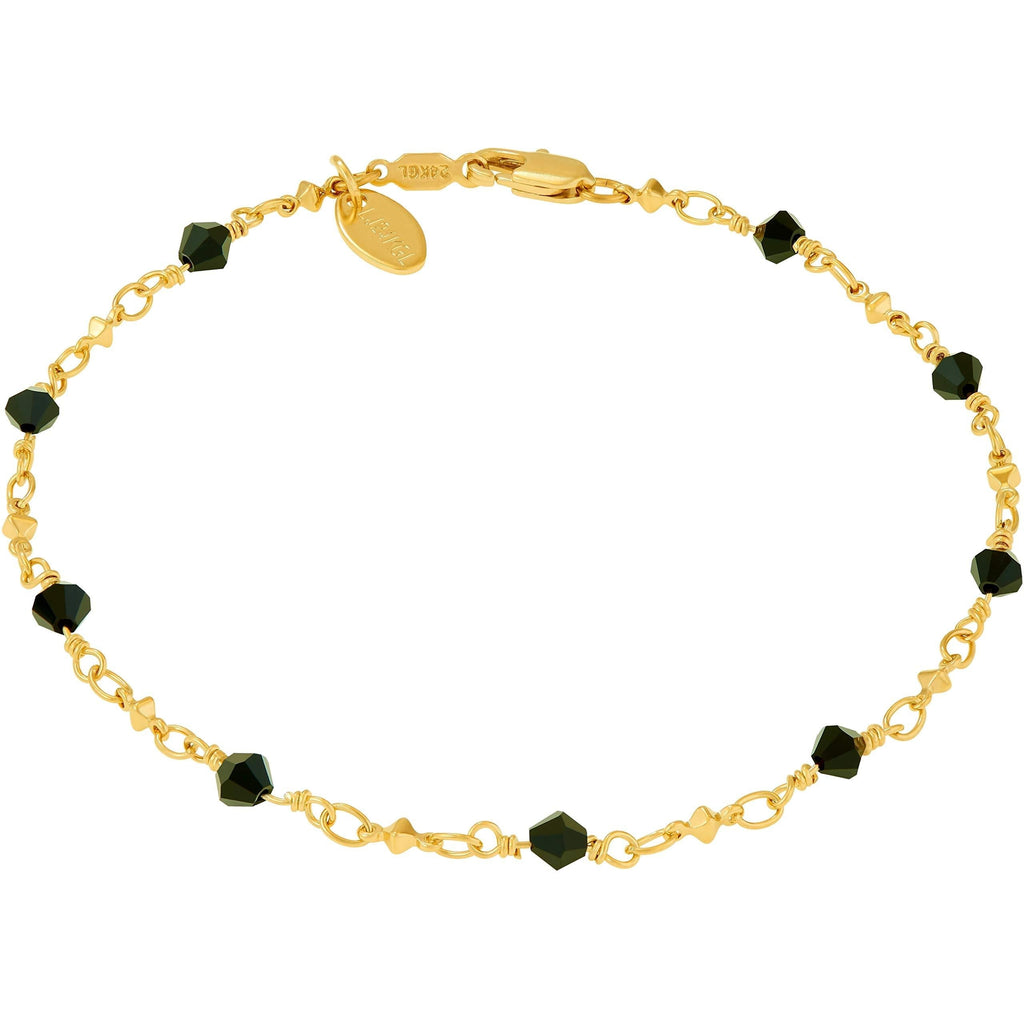 [Australia] - Lifetime Jewelry Ankle Bracelet [ 24k Gold Plated Chain with Diamond Shaped Black Stones ] Durable Anklets for Women Teens & Girls - Cute Gold Anklet Bracelets 9.0 Inches 