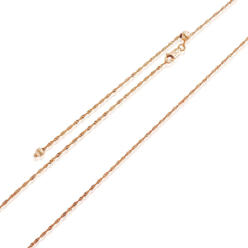 [Australia] - Sea of Ice Sterling Silver 1mm Twisted Curb Singapore Rope Chain Adjustable Necklace for Women, Size 22" Italy Rose Gold 
