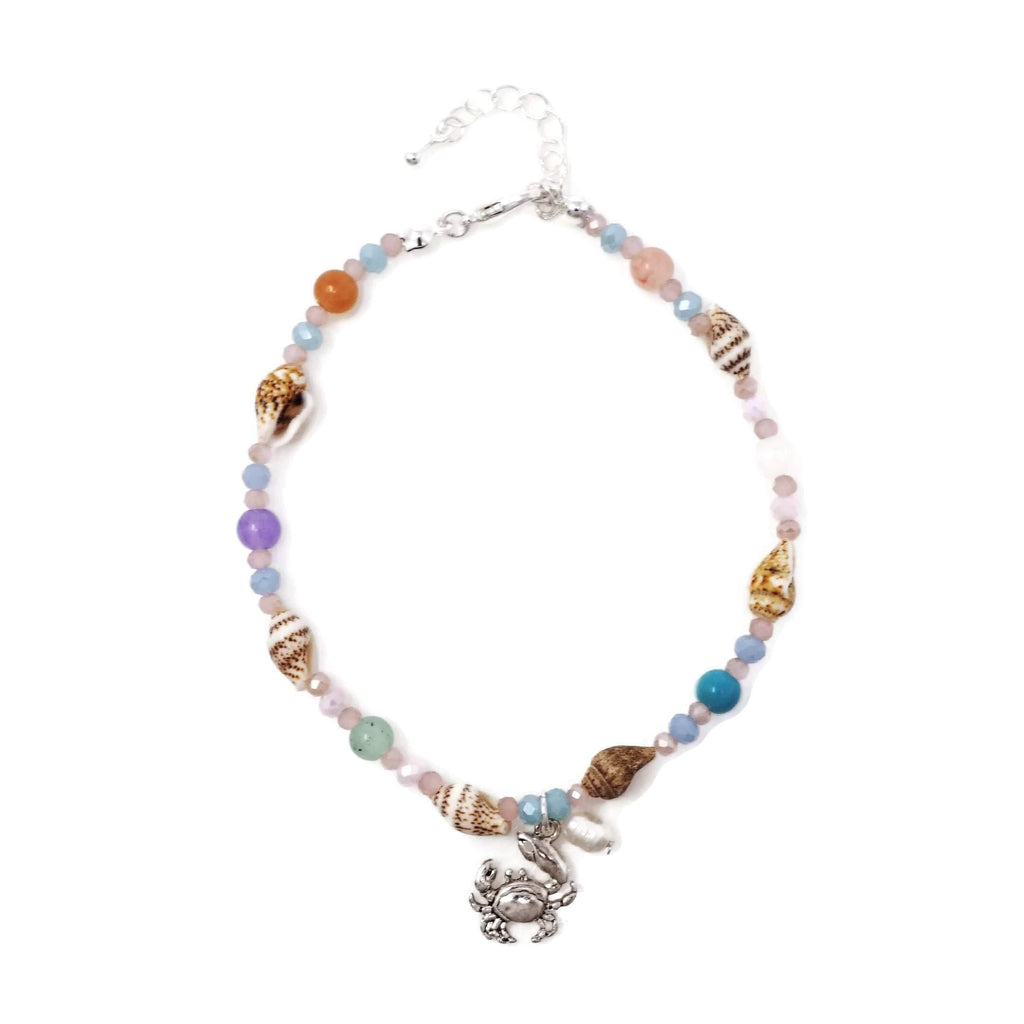 [Australia] - Elosee Sealife Theme Seashell Freshwater Pearl Bead Anklet Crab - Multi Color 