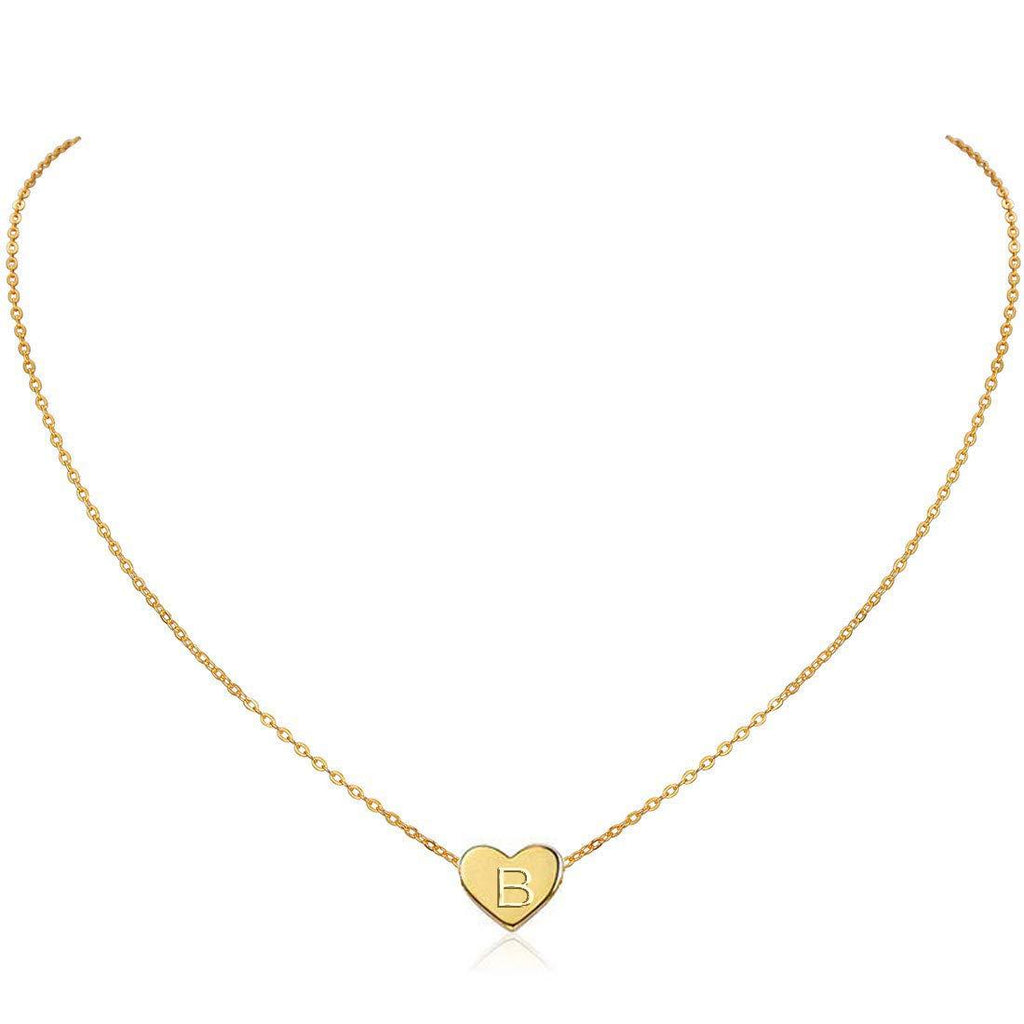 [Australia] - MOMOL Initial Heart Necklace, 18K Gold Plated Stainless Steel Small Dainty Heart Pendant Necklace Personalized Name Necklace Tiny Letters Charm Necklace for Girls Gold B 