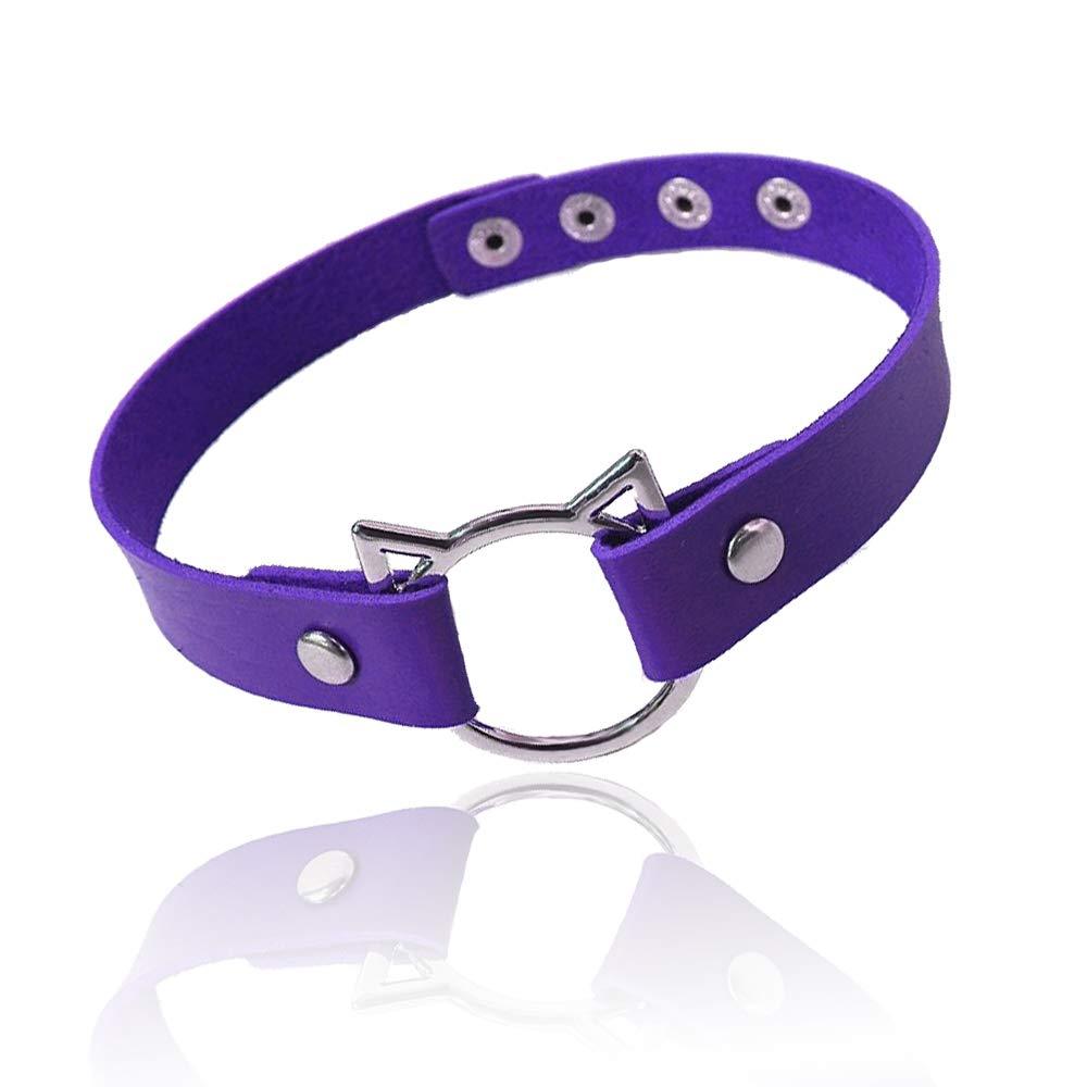 [Australia] - ETHOON Adjustable Leather Choker Collar Soft PU Cat Punk Choker Necklace for Women Girls Purple 