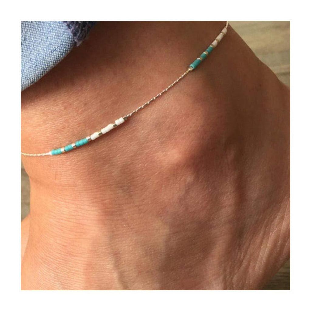[Australia] - Zoestar Boho Turquoise Anklet Ankle Bracelet Foot Accessories Jewelry for Women and Girls (Silver/1PC) 