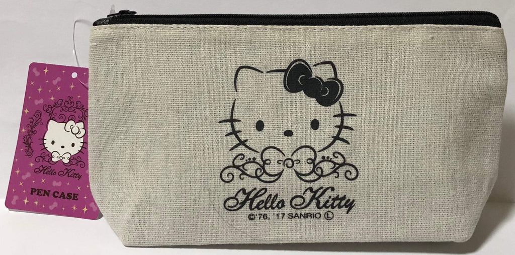 [Australia] - Sanrio Hello Kitty Pencil Case Bag Pouch Canvas Stationary Makeup Cosmetic Bag (Black) 