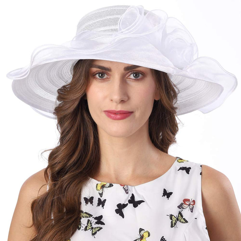 [Australia] - FORBUSITE Kentucky Derby Hat Women Church Hat for Wedding Tea Party White 