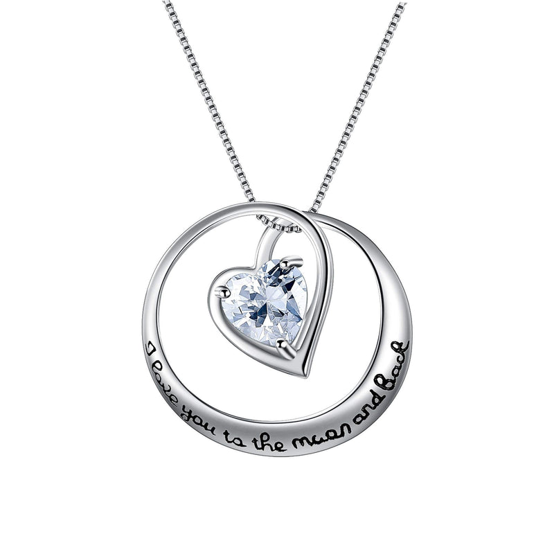 [Australia] - EVER FAITH 925 Sterling Silver CZ Simple"I Love You to the Moon and Back" Heart Pendant Necklace 