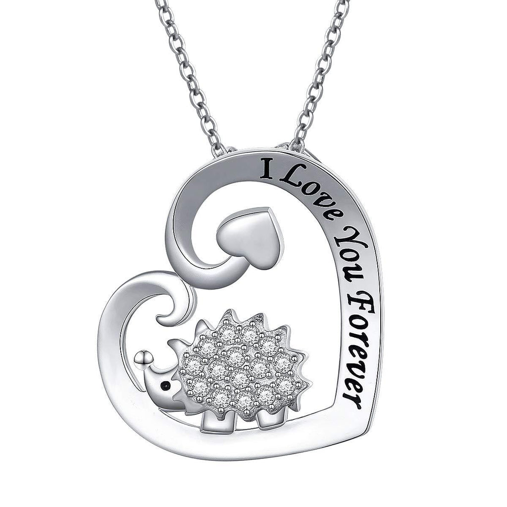 [Australia] - 925 Sterling Silver Cute Animal I Love You Forever CZ Hedgehog Pendant Necklace Gift for Women Girls,18 inch Engraved I Love You Forever 